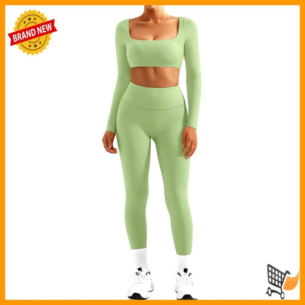 Compression Tummy Control Leggings with Pockets Long Sleeve Square Neck Crop